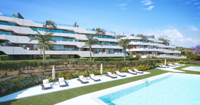 215 exclusivas viviendas especialmente diseñadas para disfrutar del estilo devida mediterráneo. Se ubica en un enclave privilegiado, a mitad de caminoentre Estepona y Marbella.